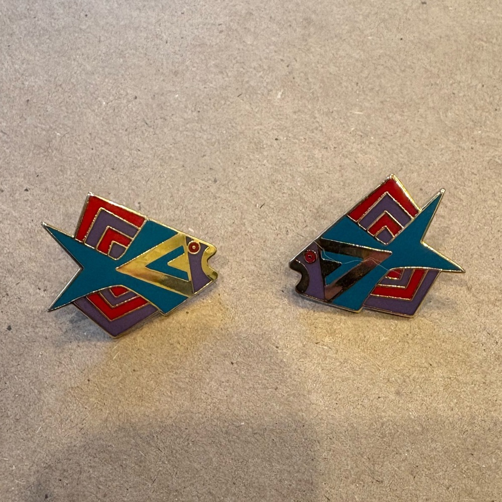 Laurel Burch Colorful Vintage Siamese Fish Earrings